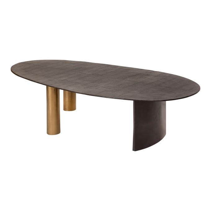 Modern Metal Top glass Ovale Table à café brun avec des jambes en acier inoxydable 1