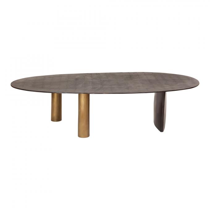 Modern Metal Top glass Ovale Table à café brun avec des jambes en acier inoxydable 2