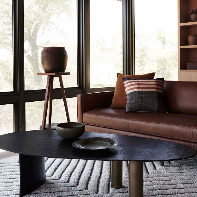 Modern Metal Top glass Ovale Table à café brun avec des jambes en acier inoxydable 5