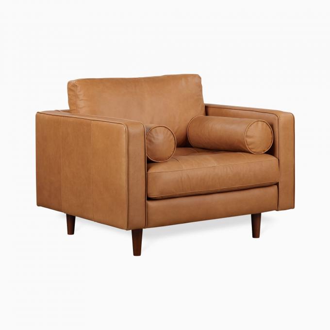Chaise en cuir à bras de velours moderne avec tabouret ottoman 0