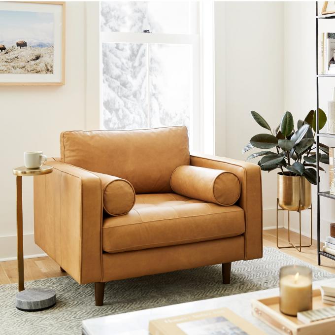 Chaise en cuir à bras de velours moderne avec tabouret ottoman 5