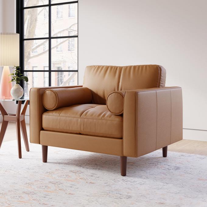 Chaise en cuir à bras de velours moderne avec tabouret ottoman 6