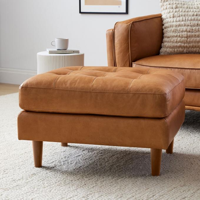 Chaise en cuir à bras de velours moderne avec tabouret ottoman 7