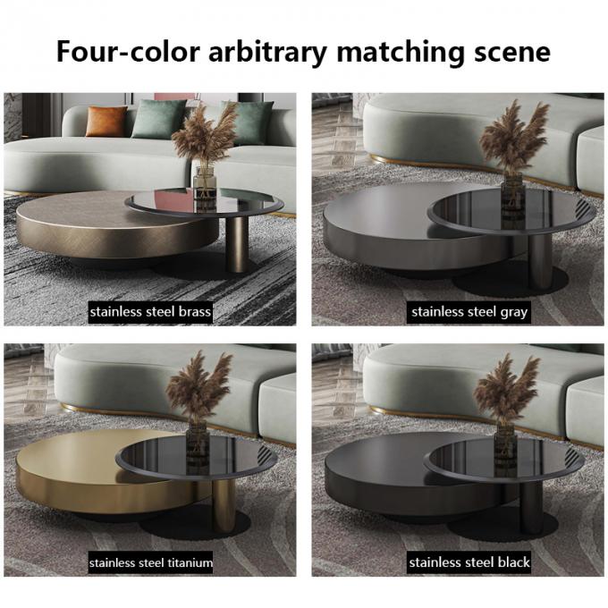 80X32 en acier inoxydable cercle rond verre haut table basse en or noir 3