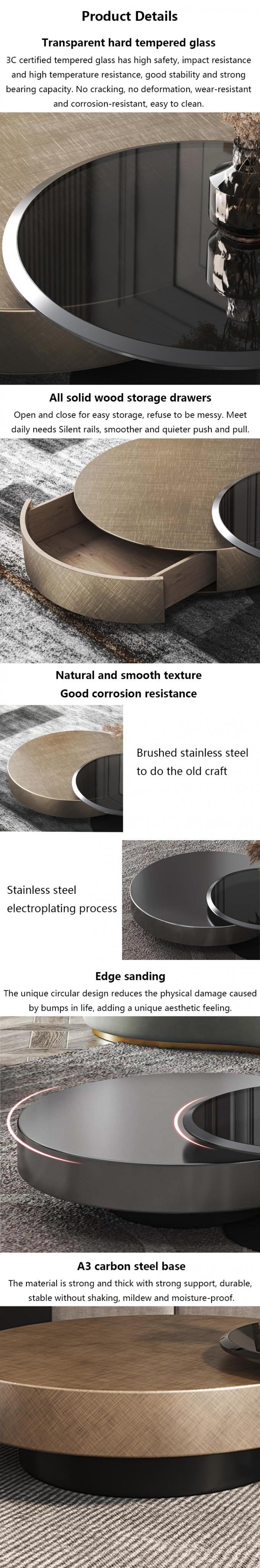 80X32 en acier inoxydable cercle rond verre haut table basse en or noir 4