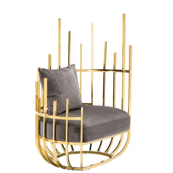 Eichholtz Santorini Velours canapé simple fauteuil avec cadre en acier inoxydable et jambes 2