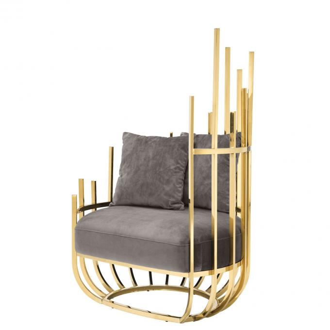 Eichholtz Santorini Velours canapé simple fauteuil avec cadre en acier inoxydable et jambes 1