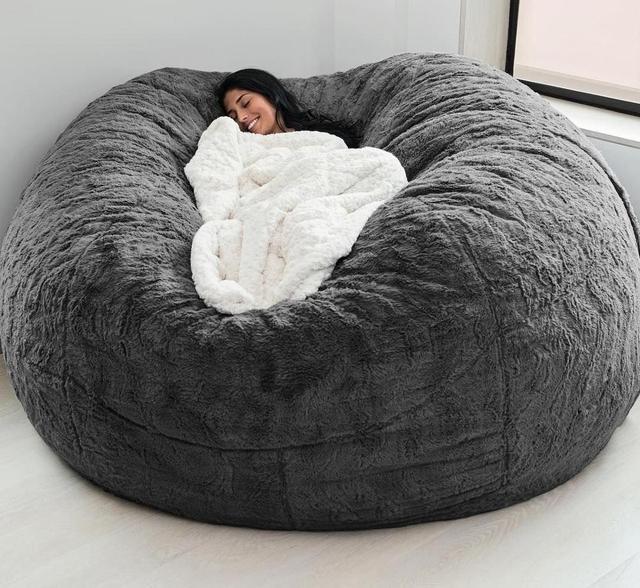 Chaise de salon en plein air 7Ft Giant Bean Bag Souffle Faux fourrure Tissu EPS remplir 6