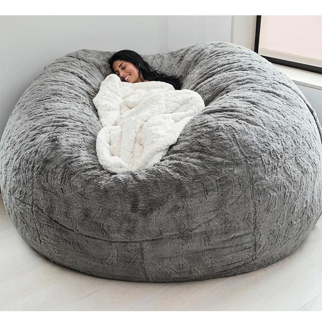 Chaise de salon en plein air 7Ft Giant Bean Bag Souffle Faux fourrure Tissu EPS remplir 7