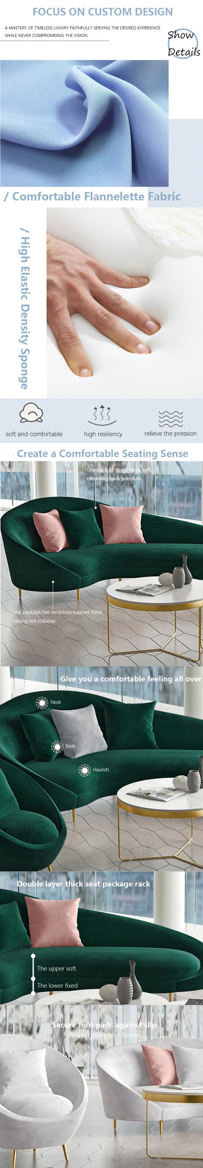 Chaise de réception avec taille personnalisée et canapé en velours à trois places 6