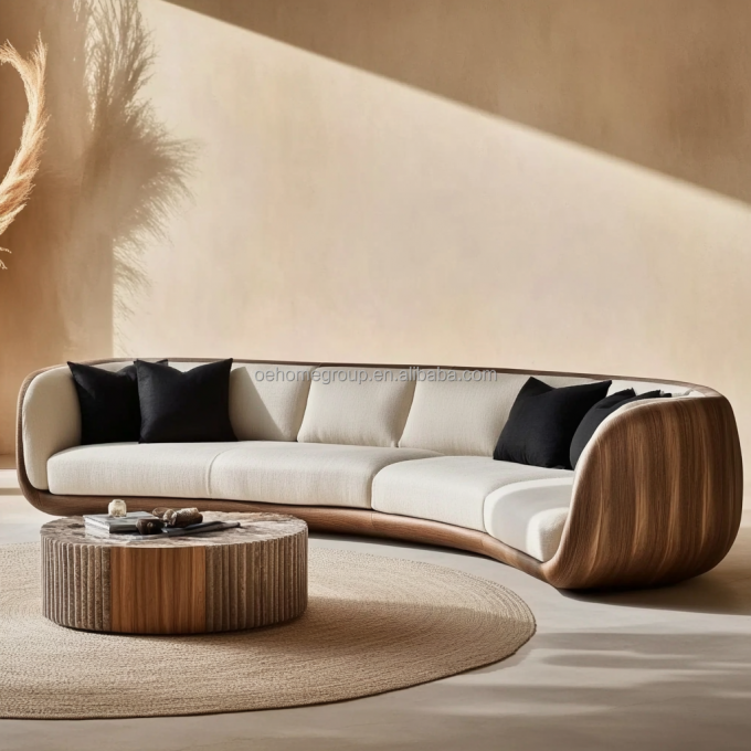 Canapé d'angle blanc moderne avec pieds en bois massif, un ajout parfait au mobilier de salon 2