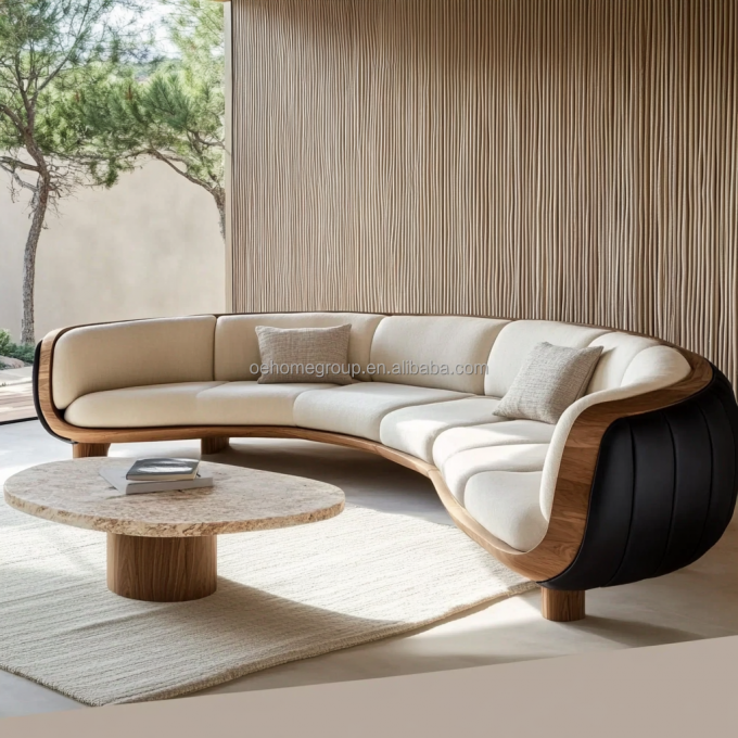 Canapé d'angle blanc moderne avec pieds en bois massif, un ajout parfait au mobilier de salon 3