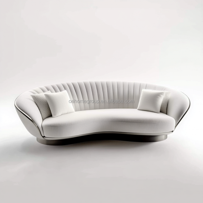 Canapé modulable incurvé de luxe à 2 places inclinables, design moderne, base en bois de noyer, pour meubles de chambre d'hôtel et design d'intérieur 1