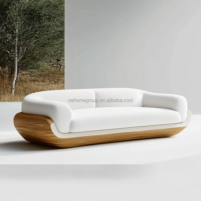 Canapé modulable incurvé de luxe à 2 places inclinables, design moderne, base en bois de noyer, pour meubles de chambre d'hôtel et design d'intérieur 3