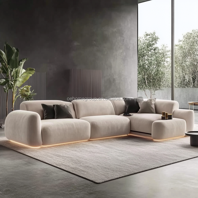 Décoration en tissu en boucle modulaire incurvée canapé coin de sol sectionnel confortable canapé meubles de salon moderne ensemble 5