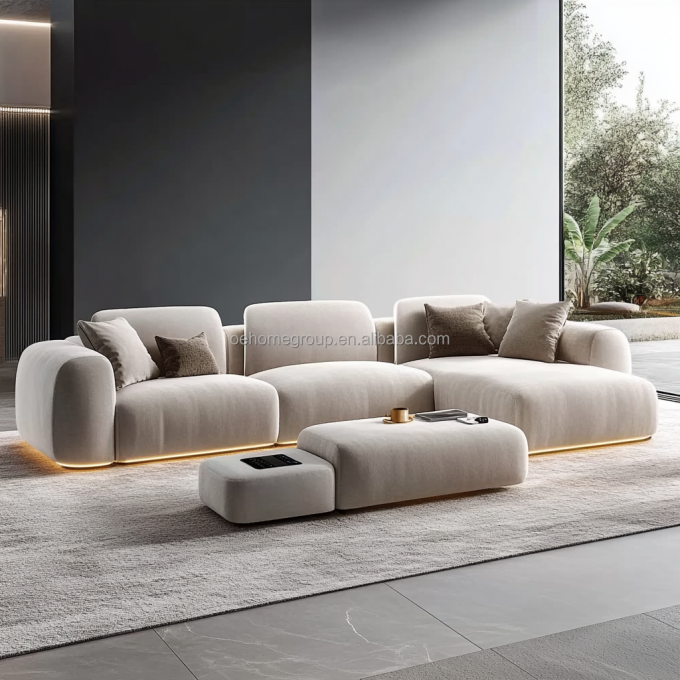 Décoration en tissu en boucle modulaire incurvée canapé coin de sol sectionnel confortable canapé meubles de salon moderne ensemble 6