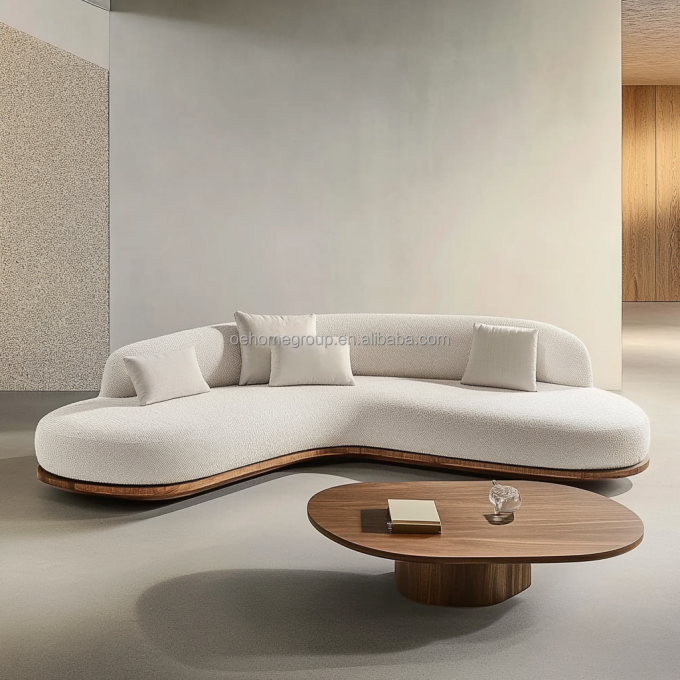 Un ensemble de canapés de couleur noyer avec des jambes en bois et un tissu sans lavage 2