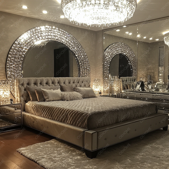 Ensemble de meubles de maison Cadre argenté réglable Chambre à coucher Lit miroir King Size Led Meubles Miroir Pour Appartement Chambre 3