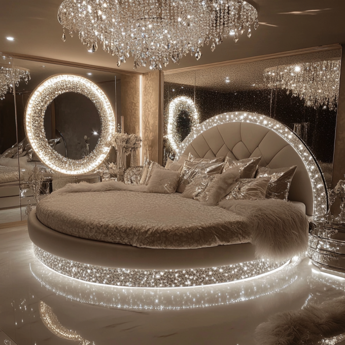 Lit de chambre moderne avec miroir de taille Queen, meubles de chambre à coucher modernes avec miroir et design miroir dernier cri 2
