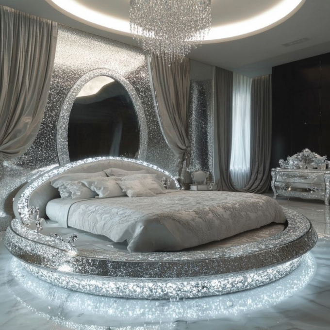 Lit de chambre moderne avec miroir de taille Queen, meubles de chambre à coucher modernes avec miroir et design miroir dernier cri 3