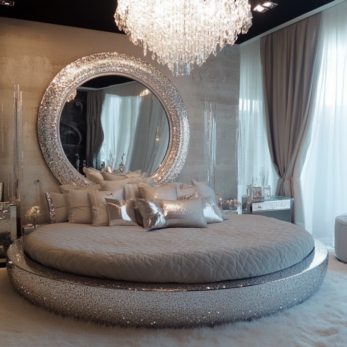 Lit de chambre moderne avec miroir de taille Queen, meubles de chambre à coucher modernes avec miroir et design miroir dernier cri 5