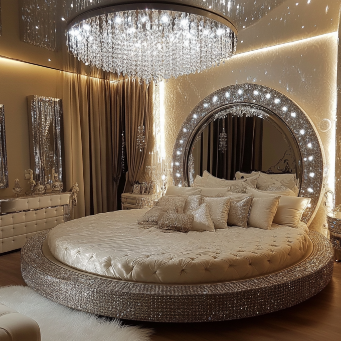 Lit de chambre moderne avec miroir de taille Queen, meubles de chambre à coucher modernes avec miroir et design miroir dernier cri 6