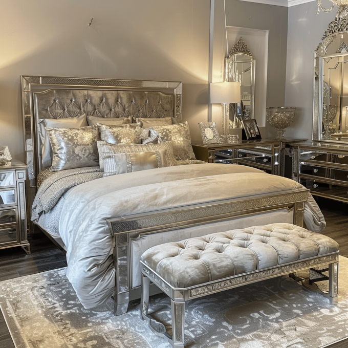 Ensemble de chambre à coucher spécifique avec miroir, style moderne, lit queen-size, meubles au design contemporain 0