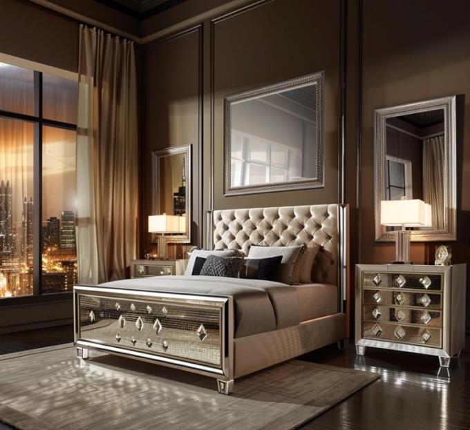 Ensemble de chambre à coucher spécifique avec miroir, style moderne, lit queen-size, meubles au design contemporain 1