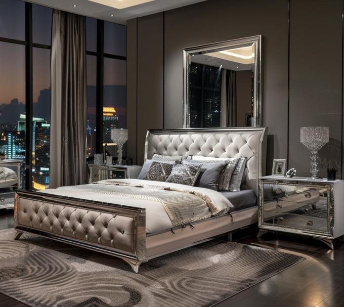 Ensemble de chambre à coucher spécifique avec miroir, style moderne, lit queen-size, meubles au design contemporain 4