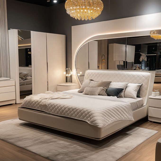 Lit en bois réglable de design moderne de taille reine pour le lit de luxe italien Royal Mirrored King 4