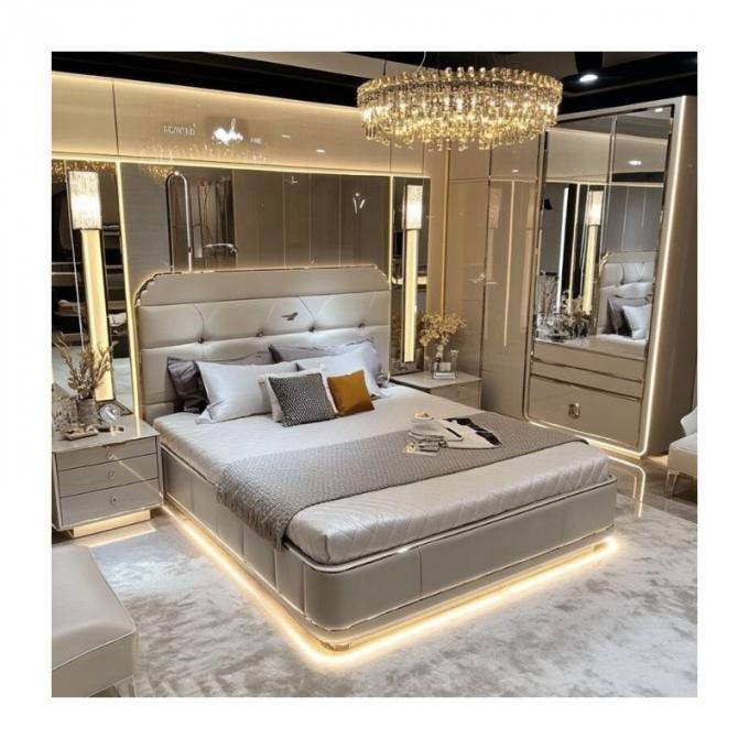 Lit en bois réglable de design moderne de taille reine pour le lit de luxe italien Royal Mirrored King 6