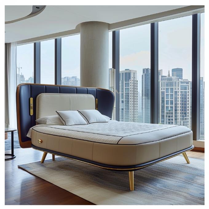 Lit principal moderne en cuir Hall, lit double, bois massif, rangement, cadre de lit en cuir italien pour la maison, l'hôtel, l'appartement, meubles 2