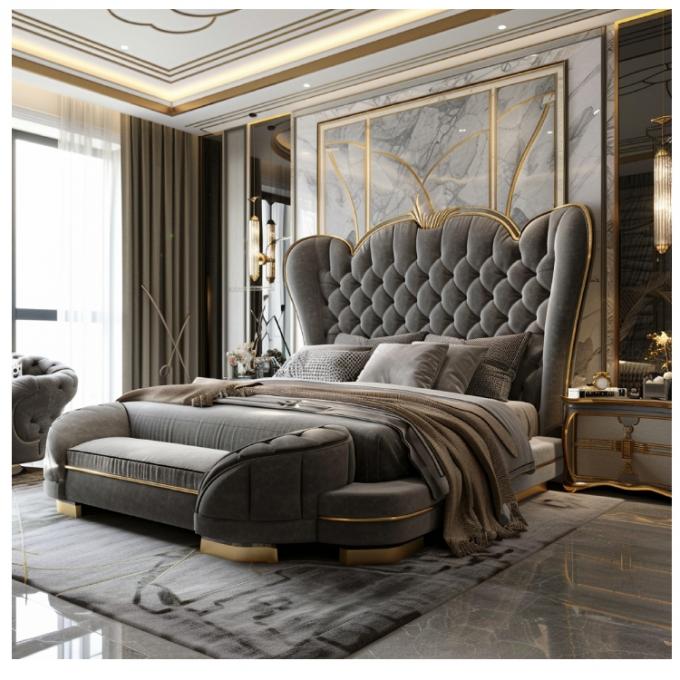 Lit principal moderne en cuir Hall, lit double, bois massif, rangement, cadre de lit en cuir italien pour la maison, l'hôtel, l'appartement, meubles 1