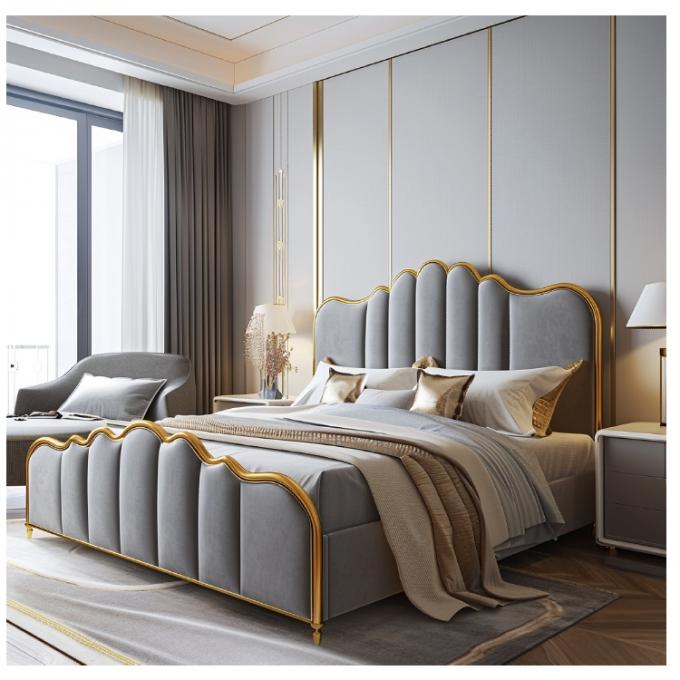 Lit principal moderne en cuir Hall, lit double, bois massif, rangement, cadre de lit en cuir italien pour la maison, l'hôtel, l'appartement, meubles 3