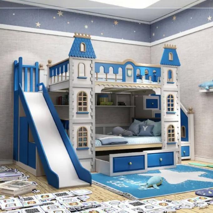 Meubles de chambre bleus indispensables : lit superposé en bois massif et MDF pour garçons, bleu 4