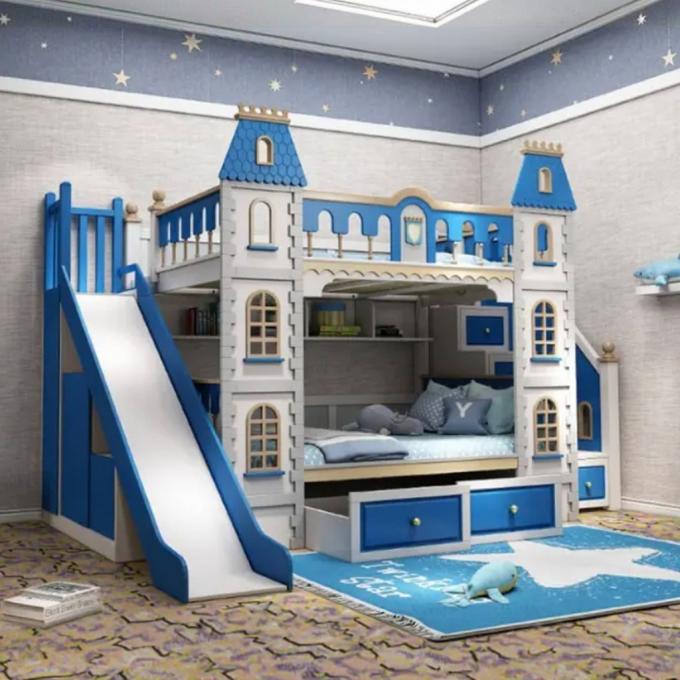 Meubles de chambre bleus indispensables : lit superposé en bois massif et MDF pour garçons, bleu 5