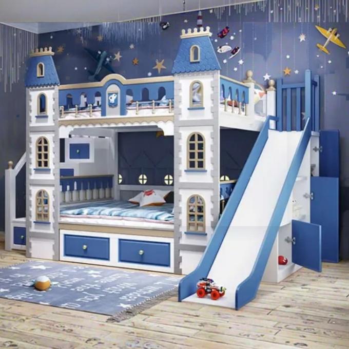 Meubles de chambre bleus indispensables : lit superposé en bois massif et MDF pour garçons, bleu 10