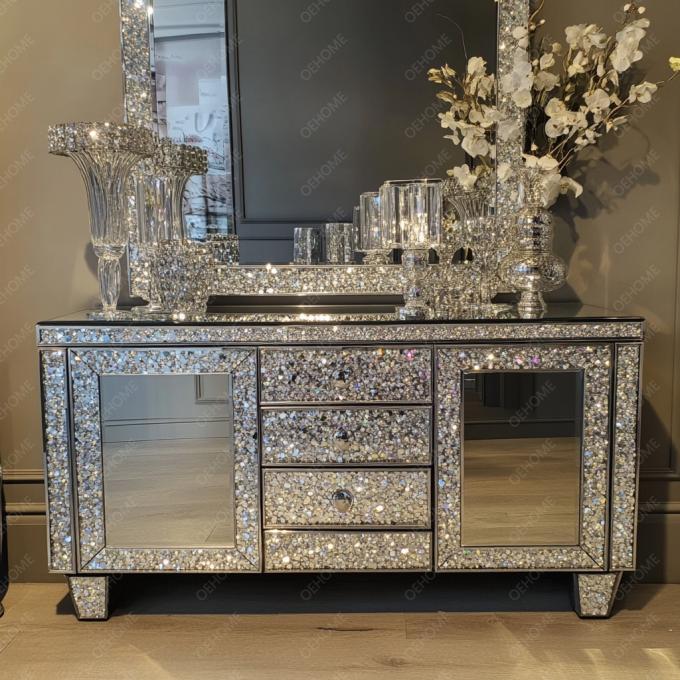 Fonction de support de télévision et de stockage dans le panneau en bois pour les meubles en argent miroir de cristal moderne dans le salon chambre à coucher 4