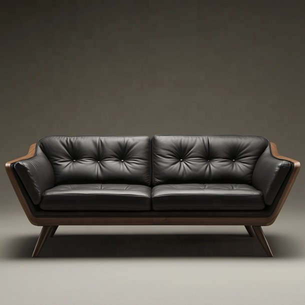 Canapé d'angle en bois élégant, bout de canapé italien, design moderne, salon, villa, ensemble avec cuir véritable de luxe et meubles 3