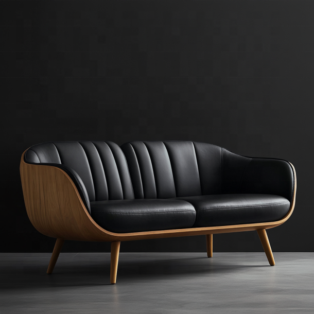 Canapé d'angle en bois élégant, bout de canapé italien, design moderne, salon, villa, ensemble avec cuir véritable de luxe et meubles 4