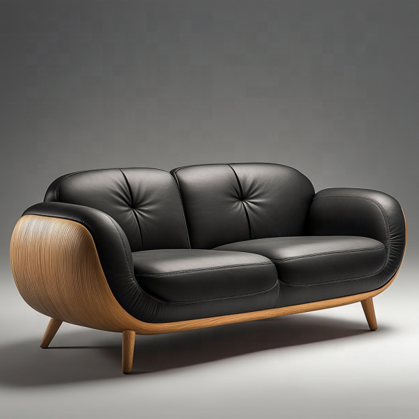 Canapé d'angle en bois élégant, bout de canapé italien, design moderne, salon, villa, ensemble avec cuir véritable de luxe et meubles 5