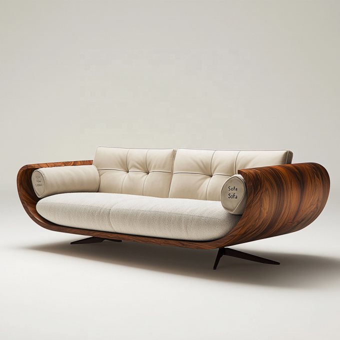 Canapé d'angle en bois élégant, bout de canapé italien, design moderne, salon, villa, ensemble avec cuir véritable de luxe et meubles 6