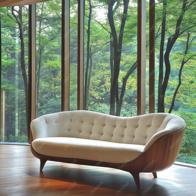 Un canapé moderne personnalisable avec un salon simple, des jambes en bois et un coin pour créer une atmosphère relaxante. 3