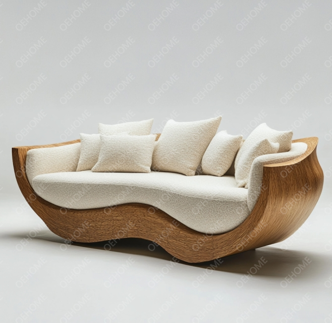 Meubles de jardin incurvés salon canapé en bois avec design moderne et options personnalisables 2