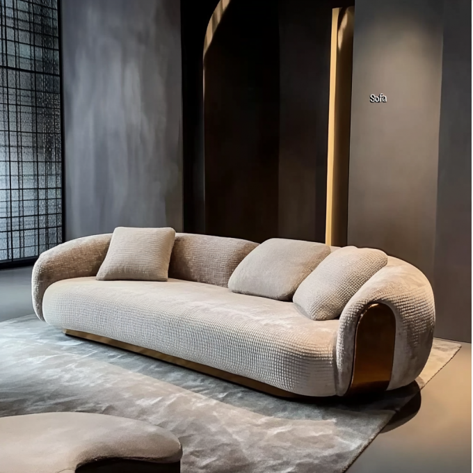 Le canapé en bois de luxe minimaliste moderne est un ensemble de demi-cercle de designers, un canapé rond et courbé pour la salle à manger, un atelier de vie. 1