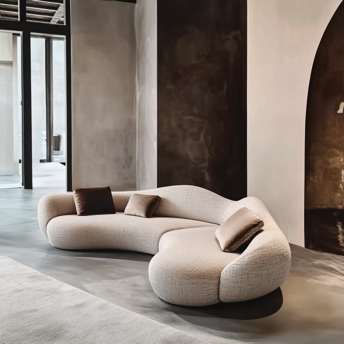 Le canapé en bois de luxe minimaliste moderne est un ensemble de demi-cercle de designers, un canapé rond et courbé pour la salle à manger, un atelier de vie. 3