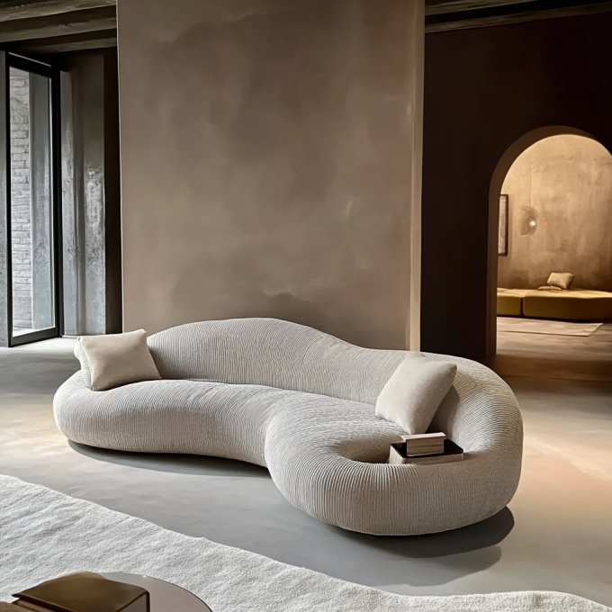 Le canapé en bois de luxe minimaliste moderne est un ensemble de demi-cercle de designers, un canapé rond et courbé pour la salle à manger, un atelier de vie. 4