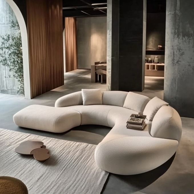 Le canapé en bois de luxe minimaliste moderne est un ensemble de demi-cercle de designers, un canapé rond et courbé pour la salle à manger, un atelier de vie. 5