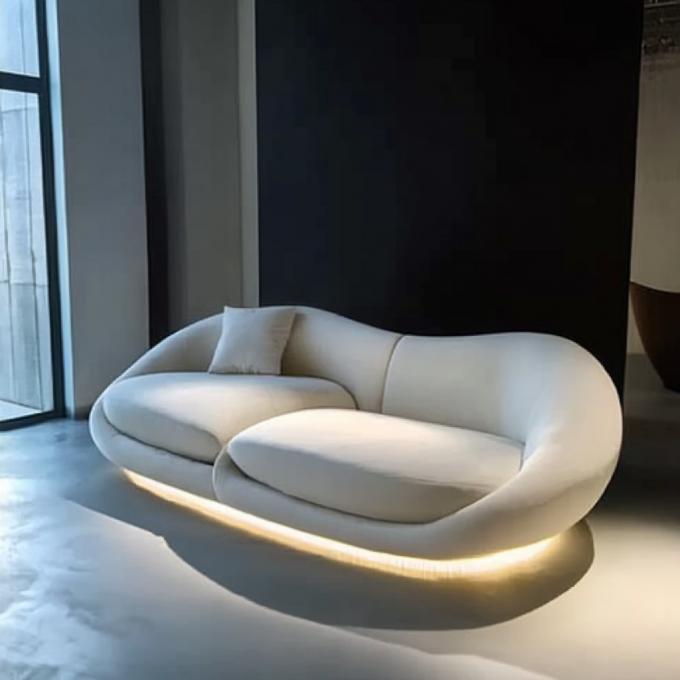 Le canapé en bois de luxe minimaliste moderne est un ensemble de demi-cercle de designers, un canapé rond et courbé pour la salle à manger, un atelier de vie. 6