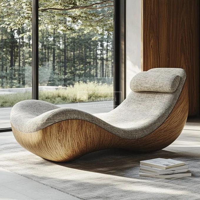 Chaise de loisirs moderne en forme unique mécanisme d'exploitation du fauteuil de bois massif 3